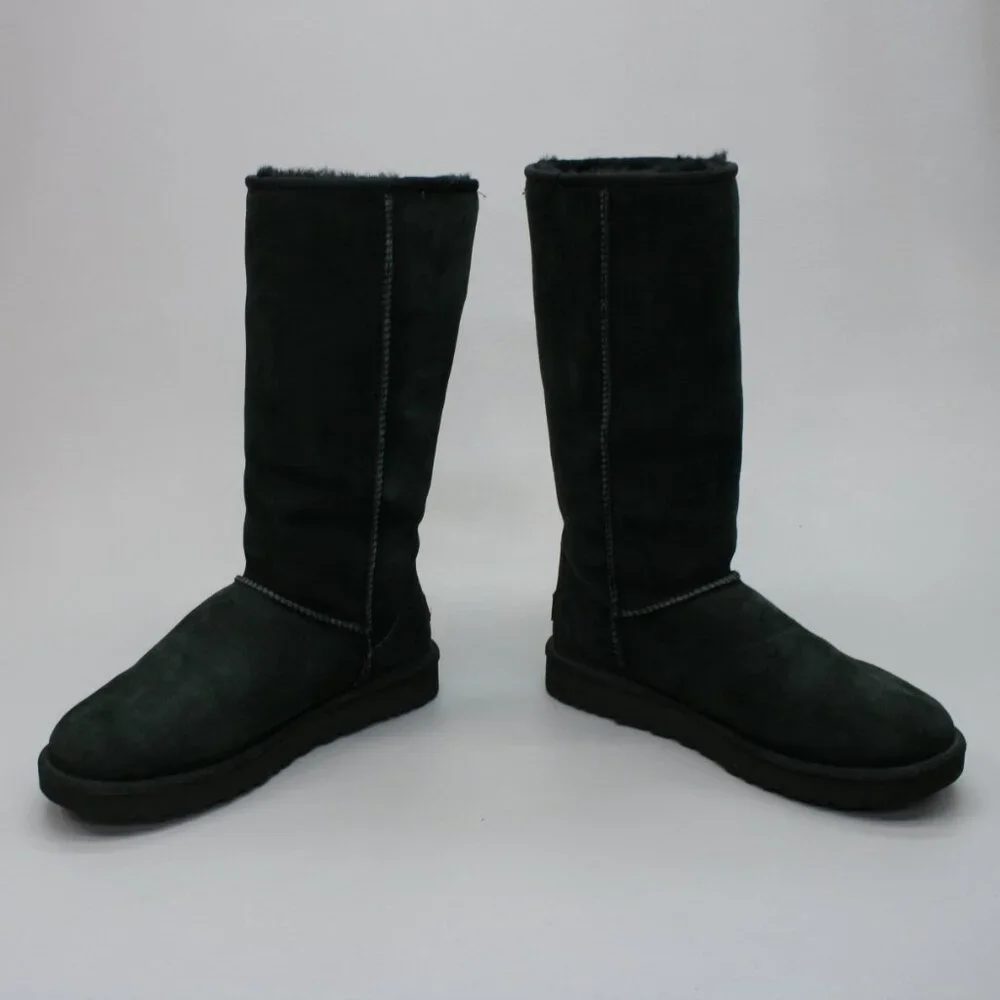 UGG Ladies 9 Classic Tall Ii Black Suede Sheepskin Shearling Lined Boots 1016224 - Picture 12 of 12